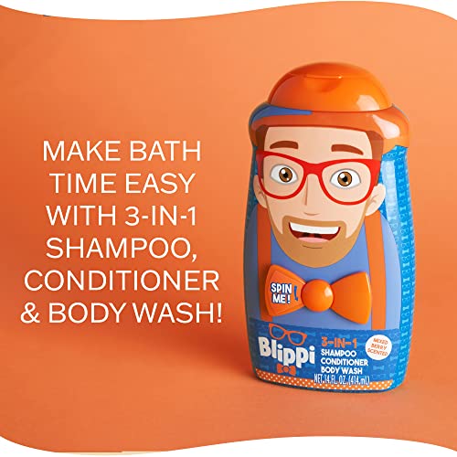 Blippi Taste Beauty 3-in-1 Kids’ Bodywash, Shampoo, and Conditioner, 14 Ounces, Mixed-Berry Scent