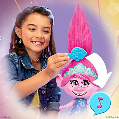 Trolls DreamWorks World Tour Dancing Hair Poppy Interactive Talking Singing Doll with Moving Hair, Toy for Girls and Boys 4 Years and Up