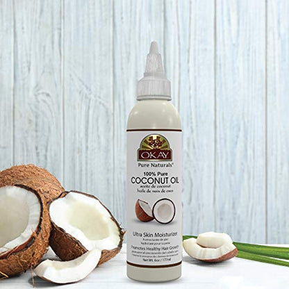 OKAY | 100% Pure Coconut Oil | For All Hair Textures & Skin Types | Ultra Skin Moisturizer & Promotes Healthy Hair Growth | All Natural | Free Of Parabens, Silicones, Sulfates , yellow , 4 Oz