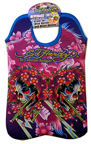 Ed Hardy Designs By Christian Audigier Neoprene 2 Bottle Wine Beverage Tote (Tattoo Skulls)