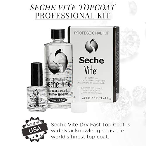 Seche Vite Dry Fast Top Coat Professional Kit, 4 oz Refill & 0.50 oz