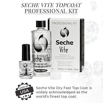 Seche Vite Dry Fast Top Coat Professional Kit, 4 oz Refill & 0.50 oz