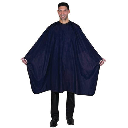 Betty Dain Premier Barber Cutting/Styling Cape, Black Trim Piping, High-end Look, Soft, Lightweight, Water Resistant Nylon, Repels Hair, Snap Closure at Neck, Generous 54 x 60 inch Size, Navy