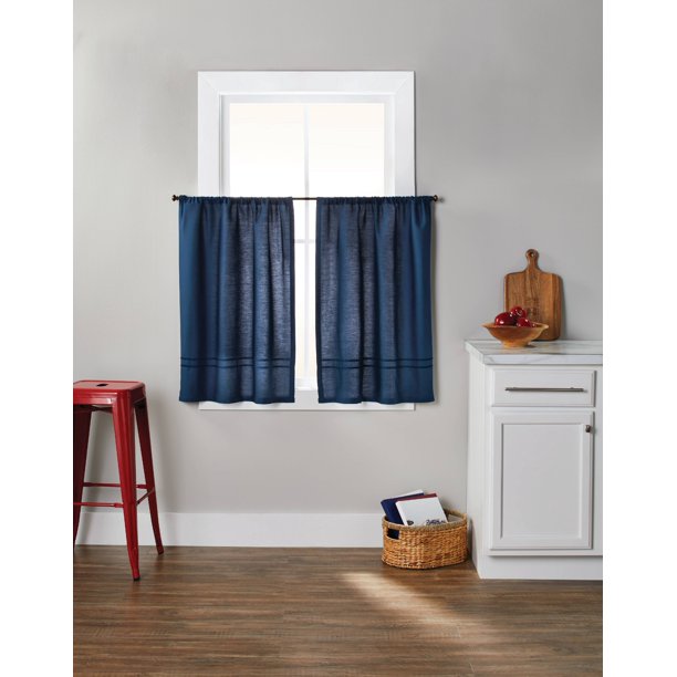 Better Homes & Gardens Checks N Solids 3-Piece Kitchen Window Curtains