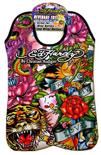 Ed Hardy Designs By Christian Audigier Neoprene 2 Bottle Wine Beverage Tote (Tatto Tiger Geisha)