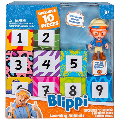 Blippi Surprise Boxes, Learning About Animals - Features Tiger, Monkey, Elephant, Rhino, Parrot, Frog, Chameleon, Plus Stickers - Educational Toys for Toddlers and Kids , White