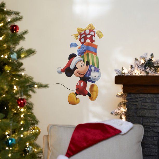 Disney Vinyl Wall Cling-Mickey w/Stack of Presents-Disney