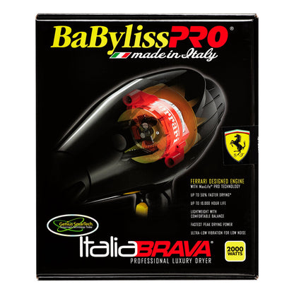 BaBylissPRO Italia Brava Travel Size Ceramic & Ionic Hair Dryer, 2000 Watts, Black BABFB1BK