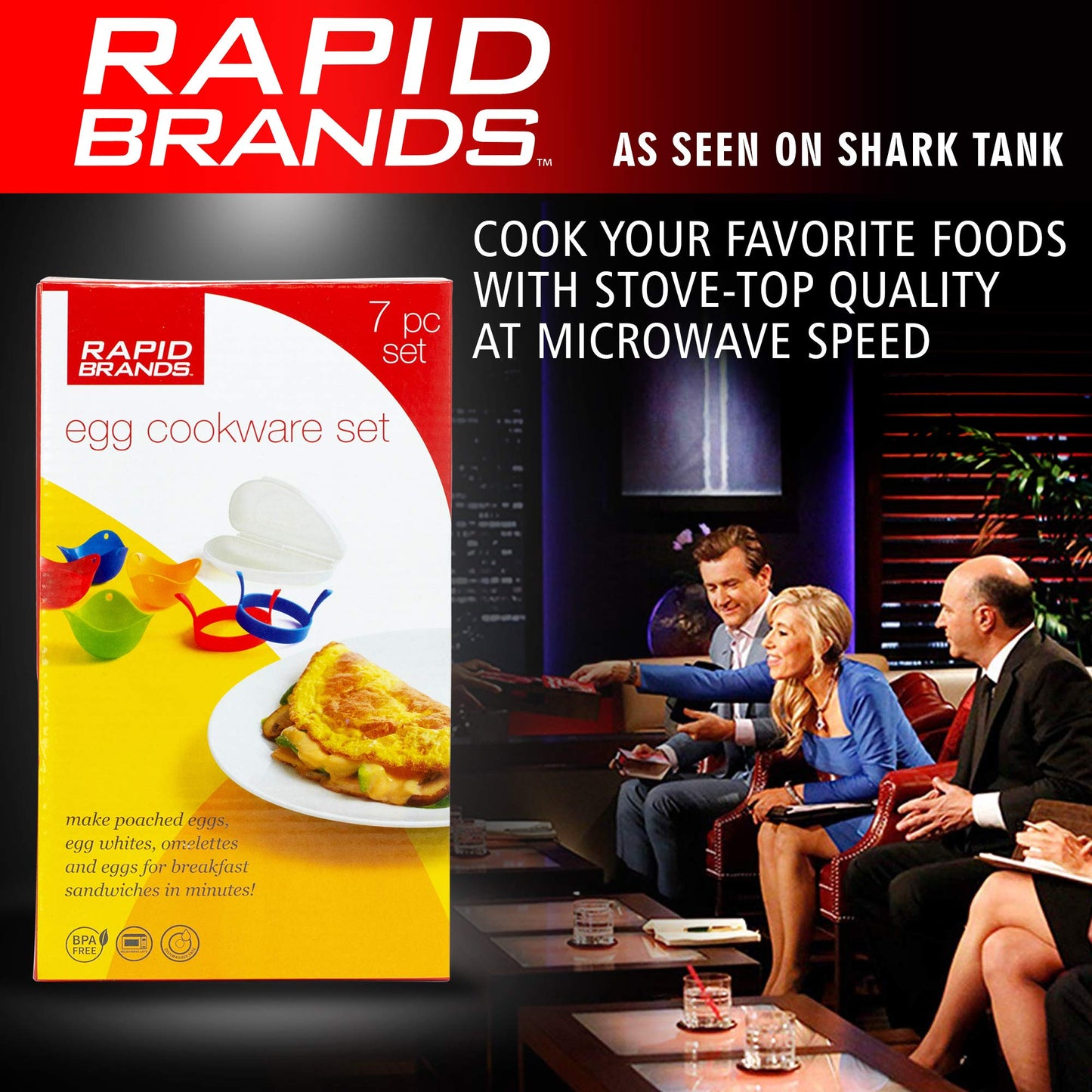 Rapid Brands 7-Piece Microwave Poached Egg & Omelette Cookware Set | Perfect for Dorm, Small Kitchen, or Office | Dishwasher-Safe, Microwaveable, & BPA-Free