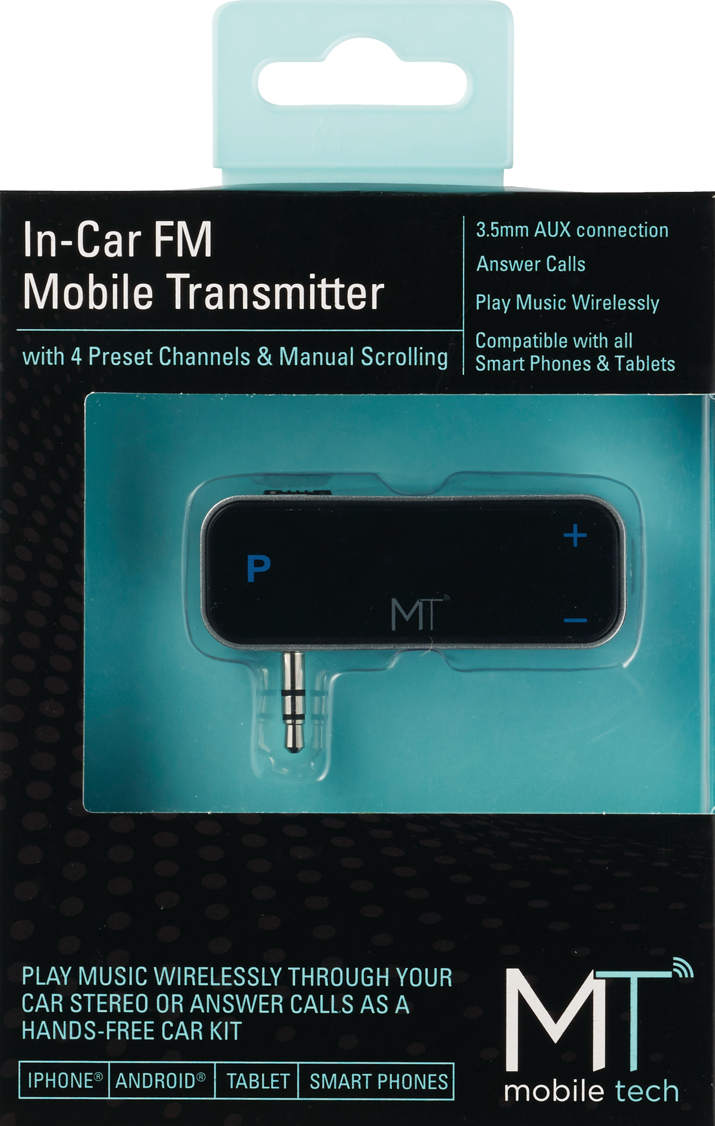 Mobile Tech In-Car FM Mobile Transmitter with 4 Preset Channels and Manual Scrolling