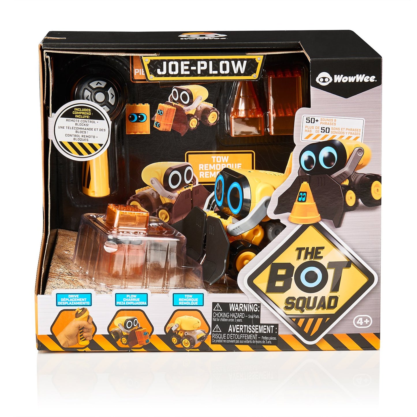 WowWee BotSquad Joe Plow (JP) - Interactive Robot Construction Vehicle Toy with Plow Attachment, Building Blocks, and Remote Control