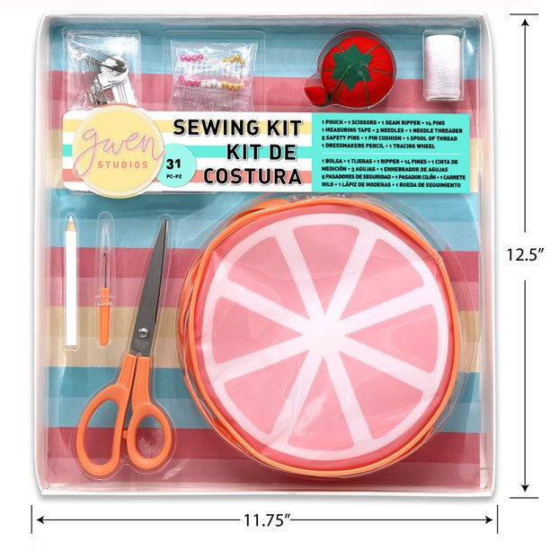 Gwen Studios Beginners and Travel Sewing Kit, Tangerine Zipper Pouch, 31Pc