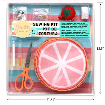 Gwen Studios Beginners and Travel Sewing Kit, Tangerine Zipper Pouch, 31Pc