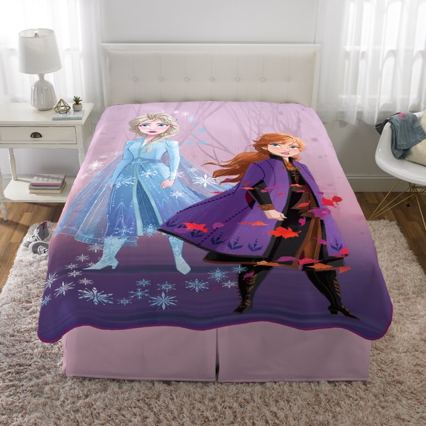 Disney Frozen Kids Blanket, Twin/Full, Microfiber Coral Fleece, Purple