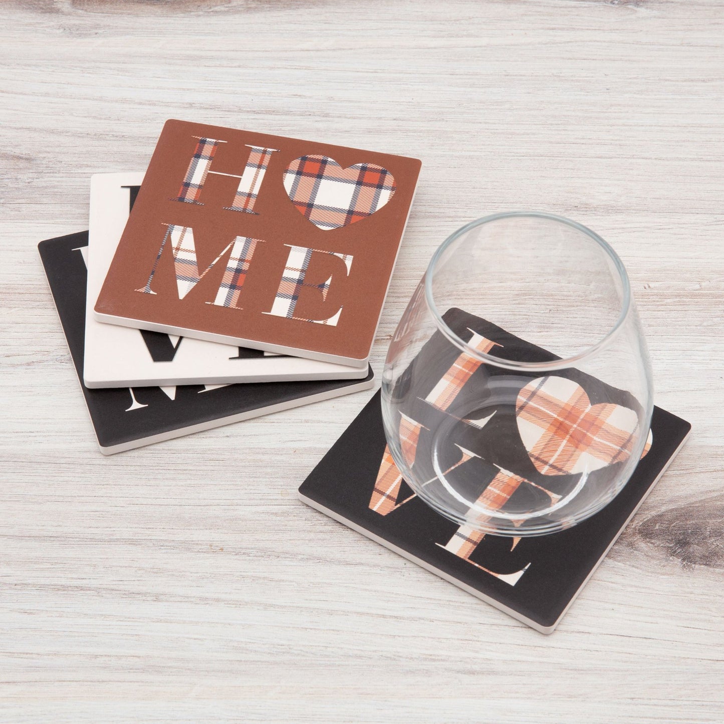 Way to Celebrate Square Drink Coasters, Ceramic, Love/Home ,4-Pack, Multi-Color