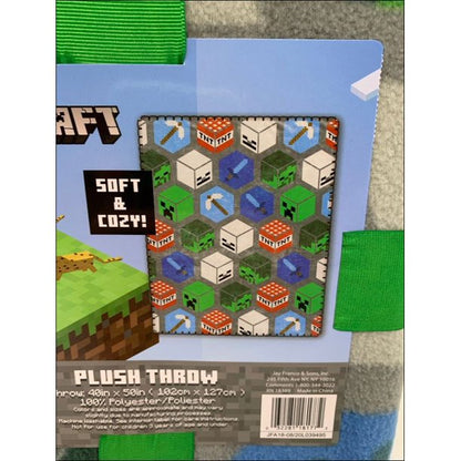 MINECRAFT Blocks Plush Throw Blanket Gray 40x50