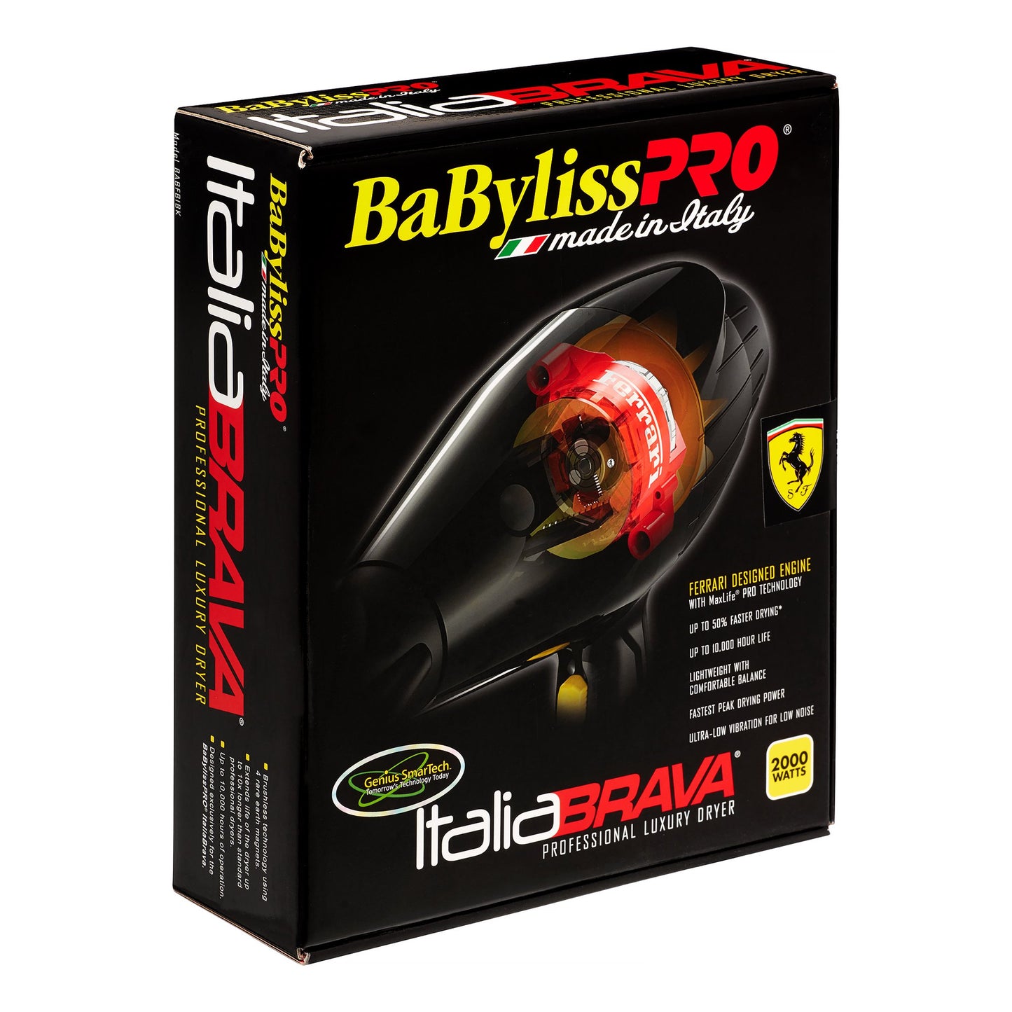 BaBylissPRO Italia Brava Travel Size Ceramic & Ionic Hair Dryer, 2000 Watts, Black BABFB1BK