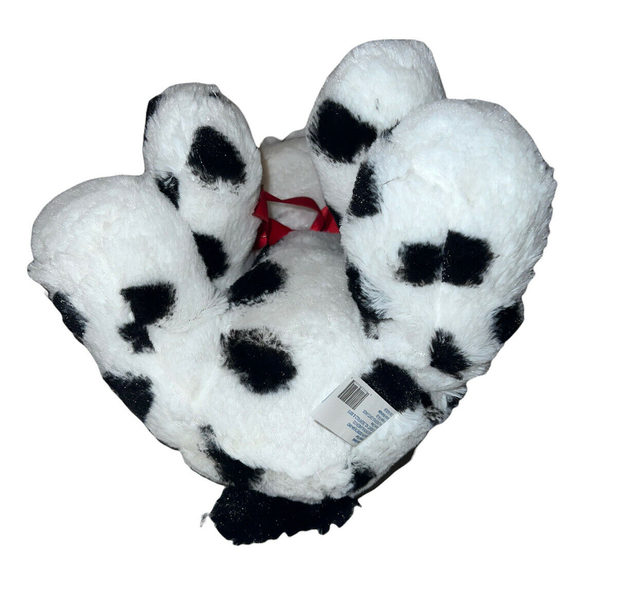 Puppy Hug Me Sitting Black And White Dog W/ Red Bow Stuffed Plush age 3+