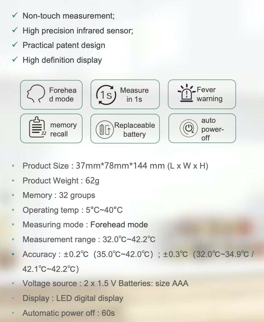 BBLove Non-Contact Infrared Forehead Digital Thermometer for Adults, Babies, Children, Kids IP22